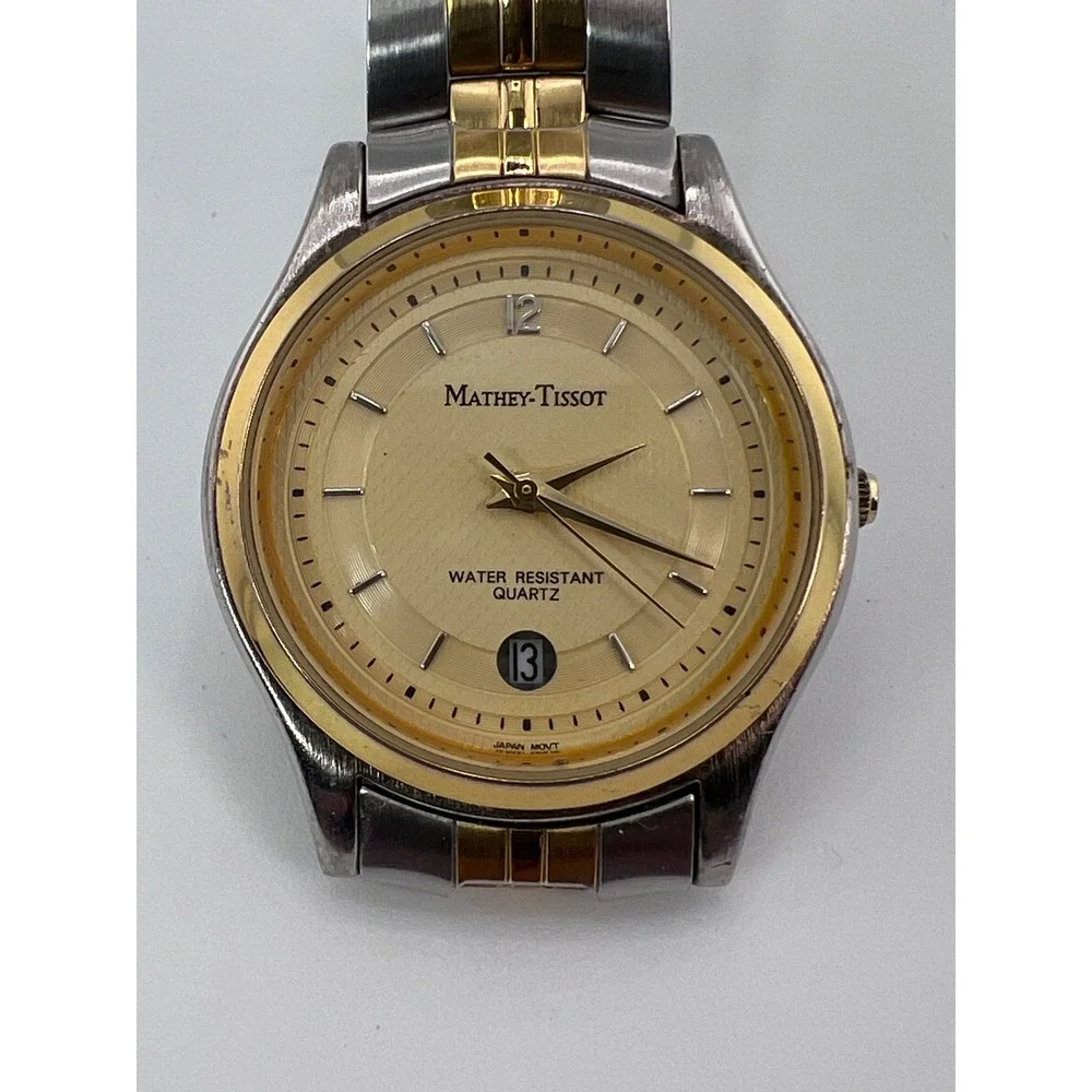Mathey Tissot Two Tone Gold Silver Stainless Steel Quartz Watch Date MT1312GLD